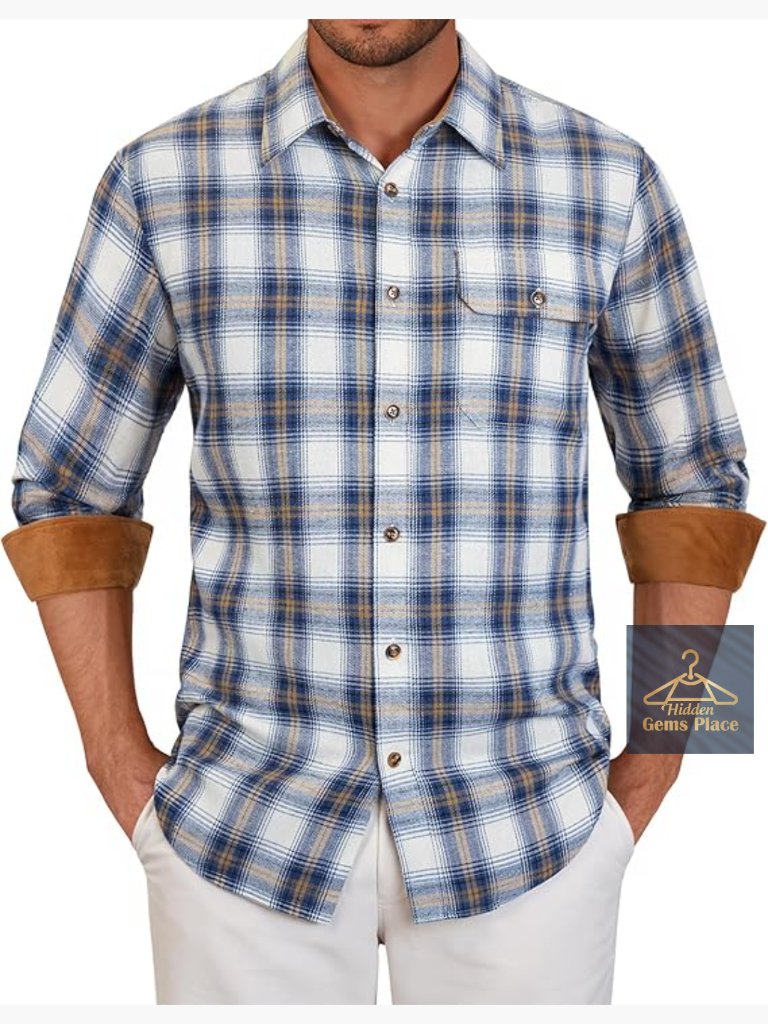 Men's Flannel Button Down Shirt Long Sleeve Soft Winter Work Shirt With Pocket